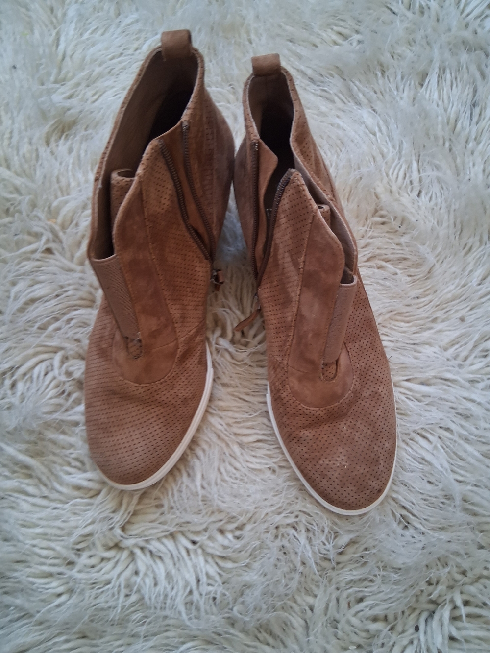 Paolo Women’s Tan Suede Perforated Slip-On Ankle Boot